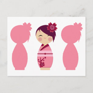Cartão Postal Kokeshi Sakura Silhouettes