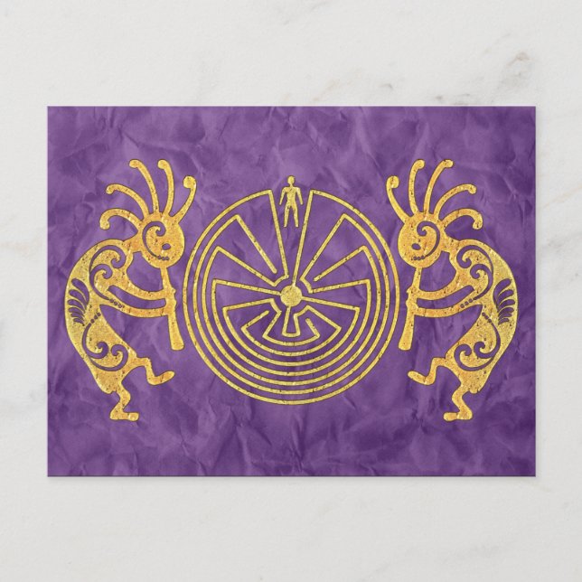 Cartão Postal KOKOPELLI / MAN IN MAZE gold + suas ideias (Frente)