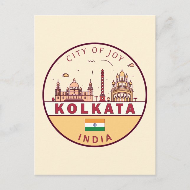 Cartão Postal Kolkata India City Skyline Emblem (Frente)