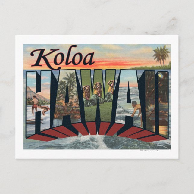Cartão Postal Koloa, HavaíGrande Letra ScenesKoloa, HI (Frente)