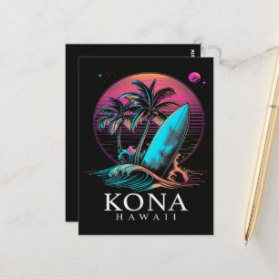 Cartão Postal Kona Havaí Prancha de Surf Havaiana Vintage