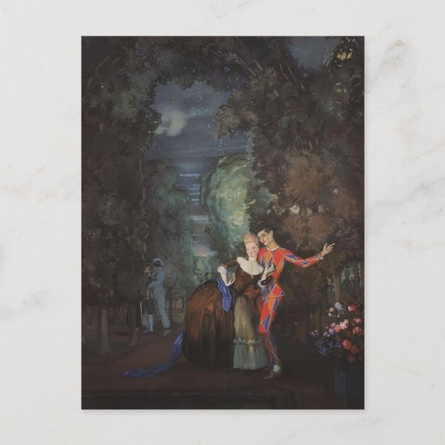 Cartão Postal Konstantin Somov- Lady e Harlequin (Frente)