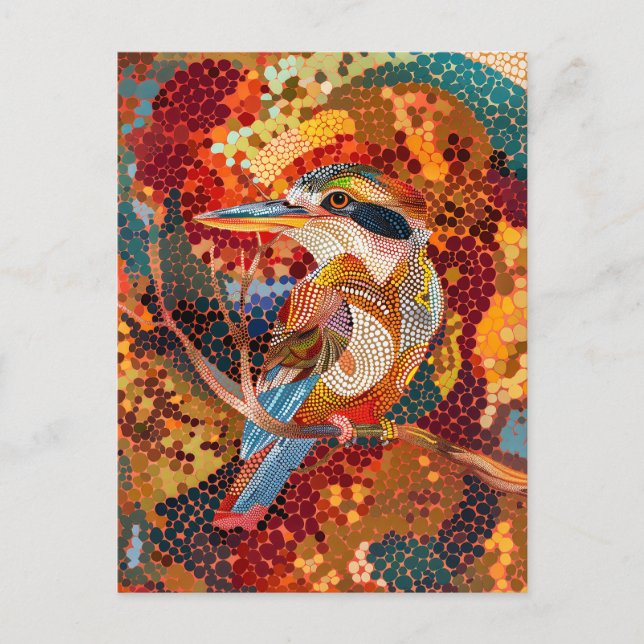 Cartão Postal Kookaburra no Estilo de Arte Dot Aborigine (Frente)