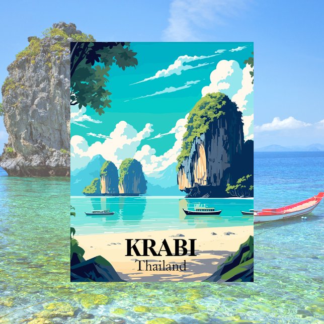 Cartão Postal Krabi, Tailândia — Ilustração de Praia (Krabi, Thailand )
