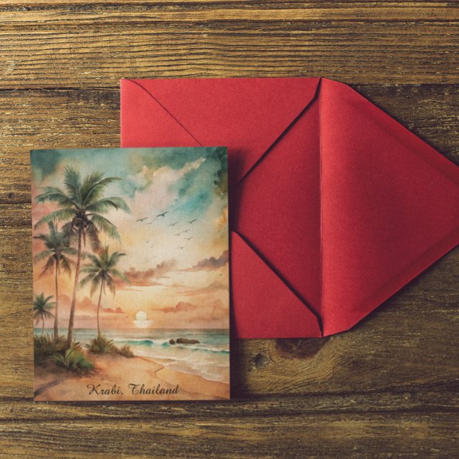Cartão Postal Krabi Tropical Tailândia Praia Sunset (tropical krabi thailand beach postcard)