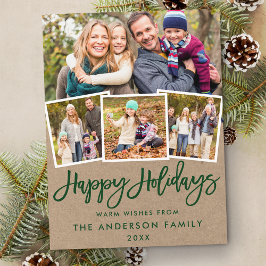 Cartão Postal Kraft Green Brush Script Happy Holidays 4 Foto
