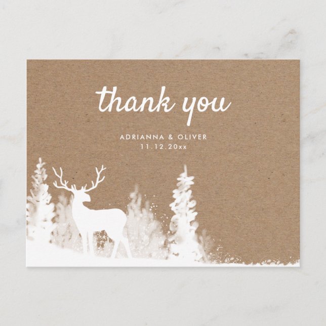 Cartão Postal Kraft Paper Deer Christmas Weding Obrigado (Frente)