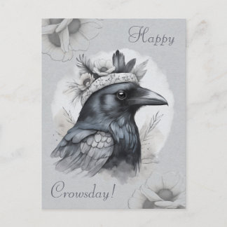 Cartão Postal Krähe Crow Rabe Portrait Blumen Karte Postkarte