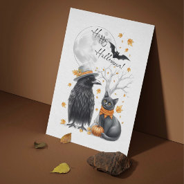 Cartão Postal Krähe & Katze Herbst Halloween Karte Postkarte