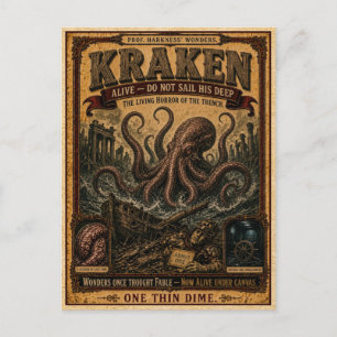 Cartão Postal Kraken, Monstro do Circo Vintage
