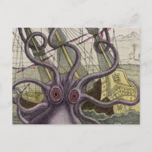 Cartão Postal Kraken/POLVO COMENDO UM NAVIO PIRATA, Cor