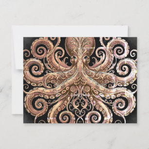 Cartão Postal Kraken Steampunk Octopus Ornamentado Dourado Negro