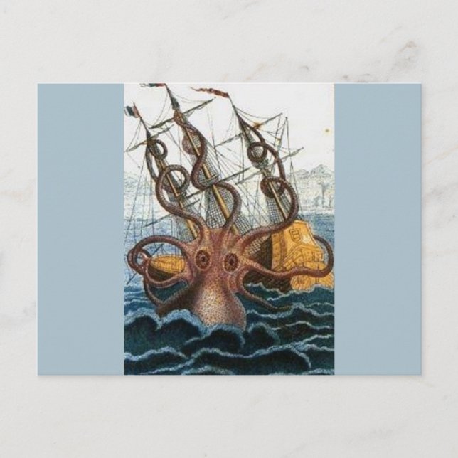 Cartão Postal Kraken Steampunk Octopus Vintage (Frente)