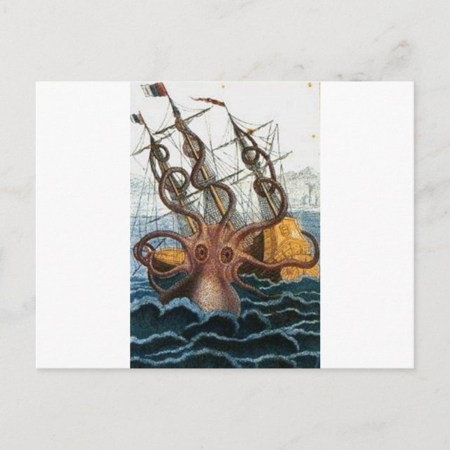 Cartão Postal Kraken Steampunk Octopus Vintage (Frente)