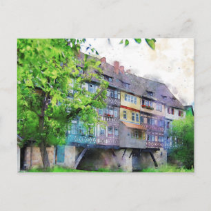 Cartão Postal Krämerbrücke em Erfurt. Fachwerkhäuser auf Brücke