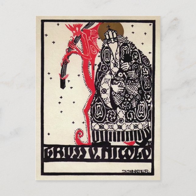 Cartão Postal Krampus alemão vintage (Frente)