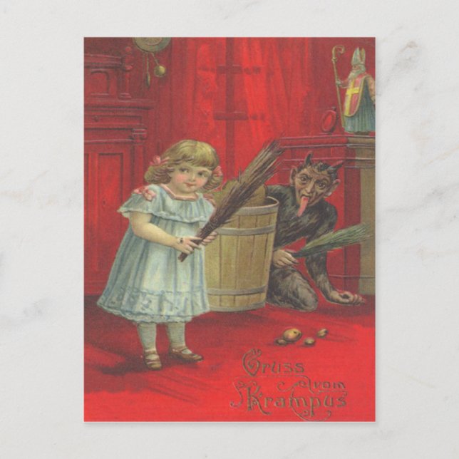 Cartão Postal Krampus Brincando Com Menina (Frente)