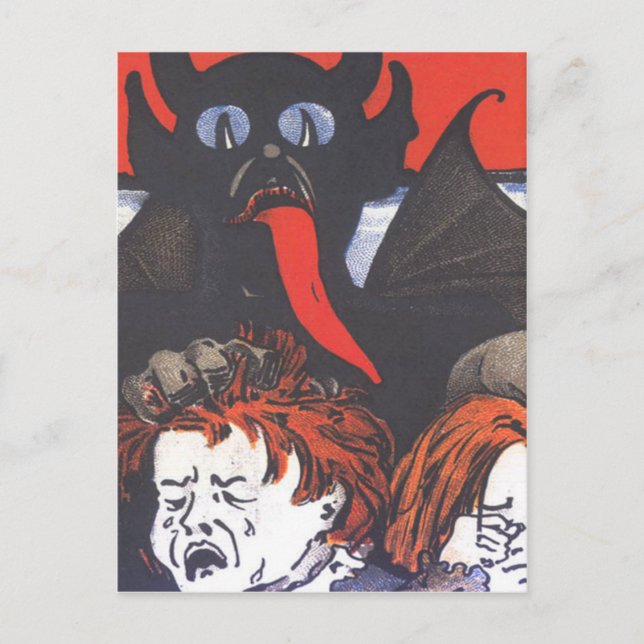Cartão Postal Krampus Castigando Crianças (Frente)
