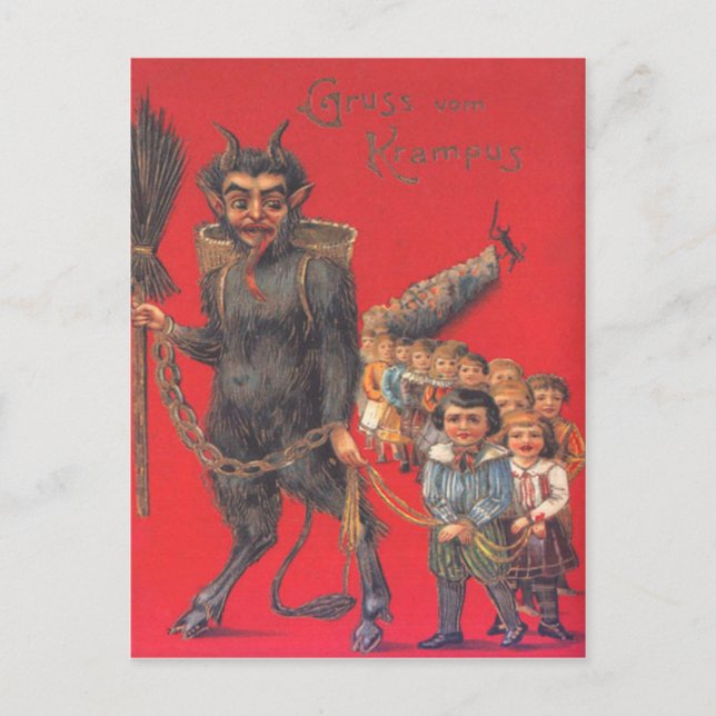 Cartão Postal Krampus Com Crianças Más (Frente)