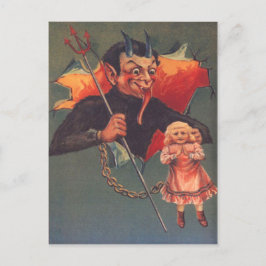 Cartão Postal Krampus Com Garota e Forcado