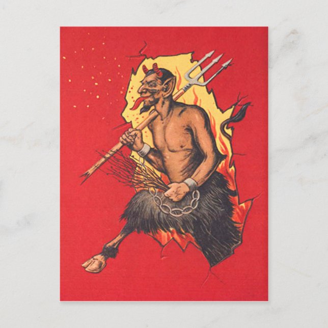 Cartão Postal Krampus Forcado Chicote (Frente)