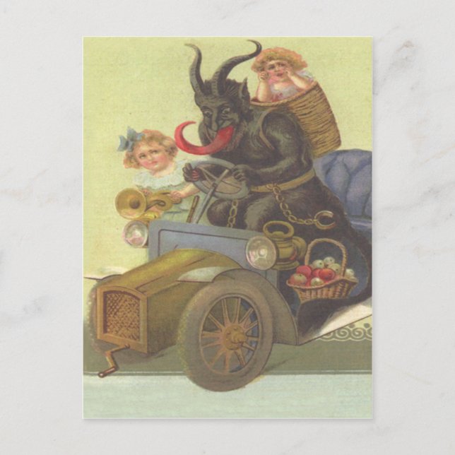 Cartão Postal Krampus Obtendo Meninas No Carro (Frente)