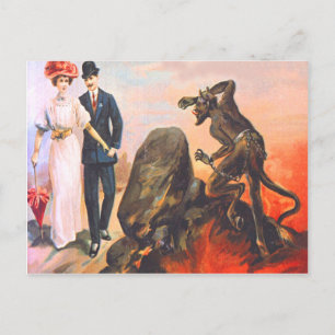 Cartão Postal Krampus Perseguindo Casal Adulto