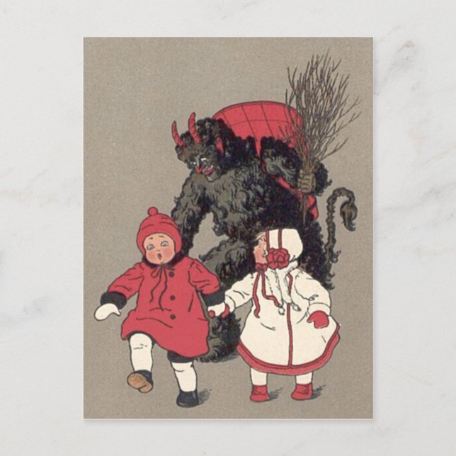 Cartão Postal Krampus perseguindo crianças (Frente)