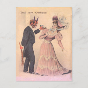 Cartão Postal Krampus Propondo Casamento à Mulher