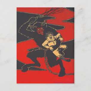 Cartão Postal Krampus Punindo Criança com Chicote