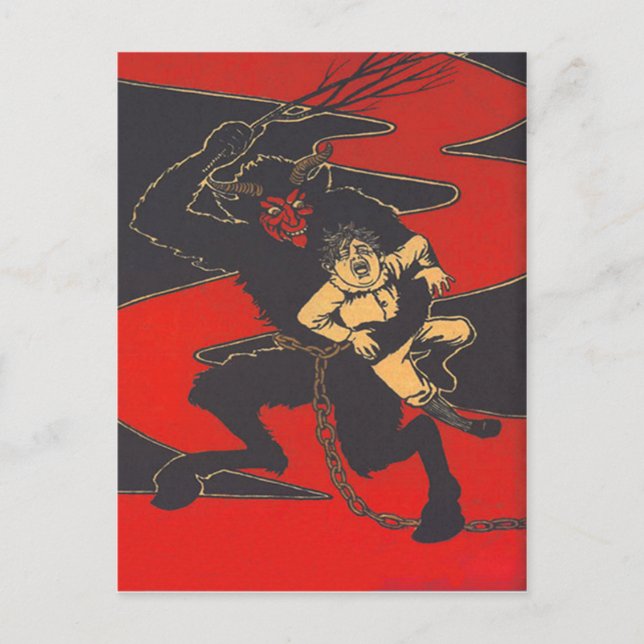 Cartão Postal Krampus Punindo Criança com Chicote (Frente)