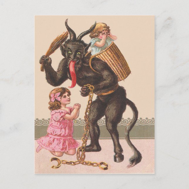 Cartão Postal Krampus Punindo Crianças Mudam De Cadeia (Frente)