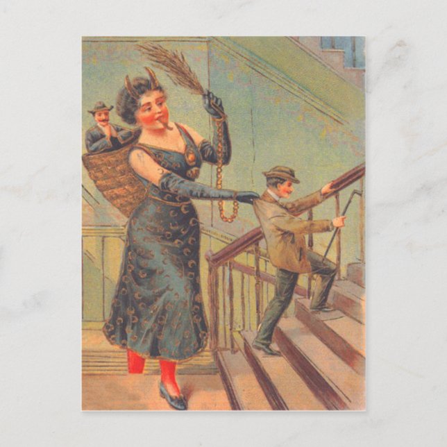 Cartão Postal Krampus Punindo Homem Mau (Frente)