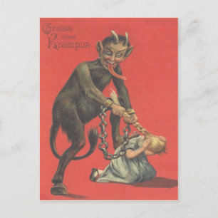 Cartão Postal Krampus Punindo Rapariga