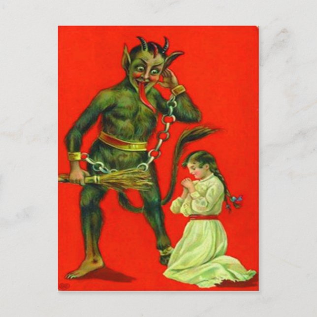 Cartão Postal Krampus Punindo Uma Menina Má (Frente)