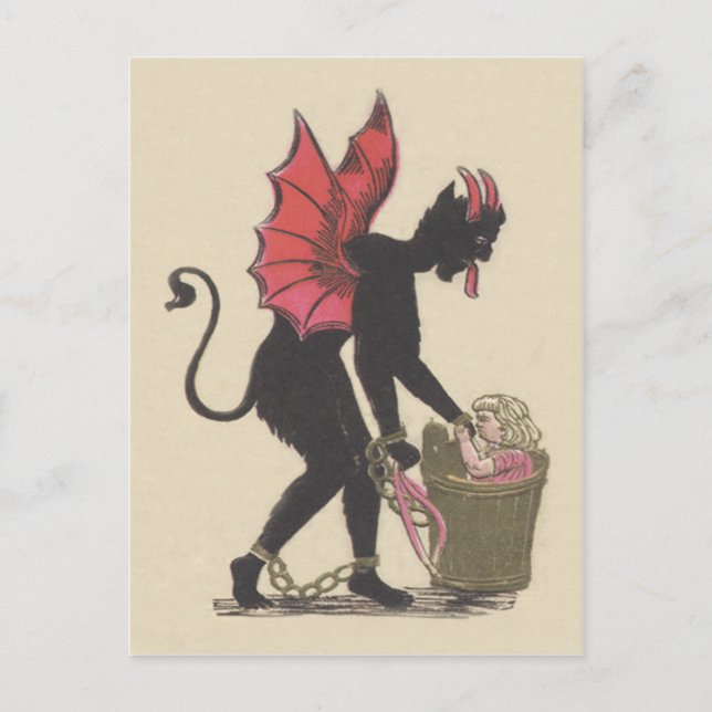 Cartão Postal Krampus Sequestrando Asas em Cadeia Infantil (Frente)