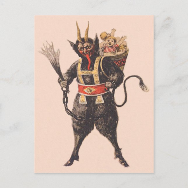 Cartão Postal Krampus Seqüestrando Crianças Chibata (Frente)