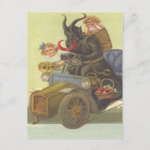 Cartão Postal Krampus sequestrando meninas dentro de um carro