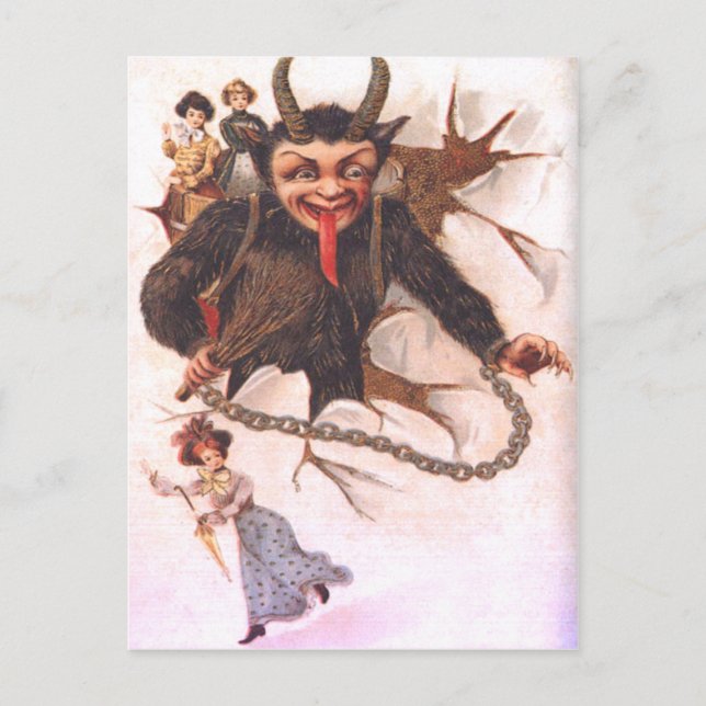 Cartão Postal Krampus Seqüestrando Mulheres (Frente)