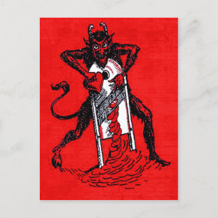 Cartão Postal Krampus Vermelho Fatiando Coração