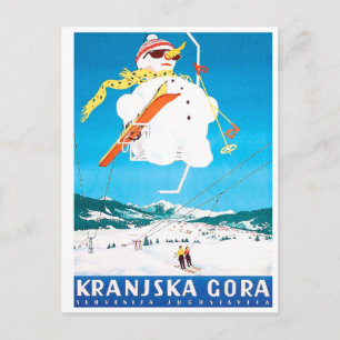 Cartão Postal Kranjska Gora, Eslovênia, Jugoslávia, colheita