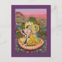 Cartão Postal Krishna e Radha no lotus
