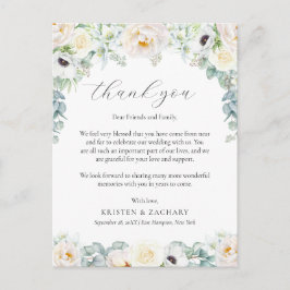 Cartão Postal Kristen White Floral Recepção de casamento Obrigad