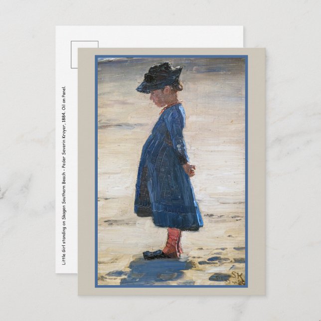 Cartão Postal Kroyer - Menina parada em Skagen Beach (Frente/Verso)