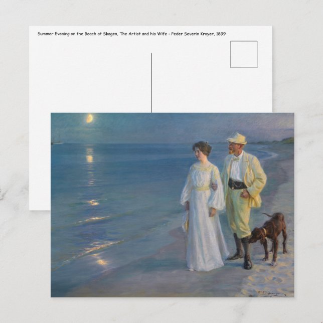 Cartão Postal Kroyer - O Artista e sua Esposa na Praia (Frente/Verso)