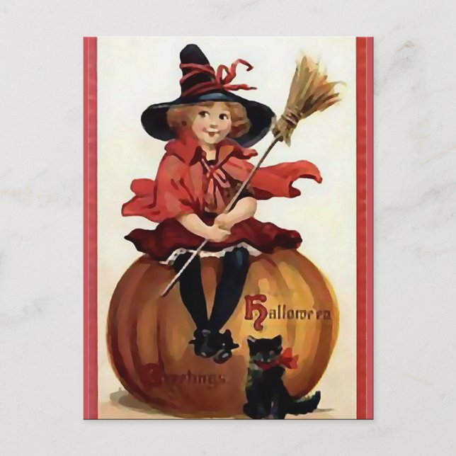 Cartão Postal KRW - Bruxinha Vintage Halloween (Frente)