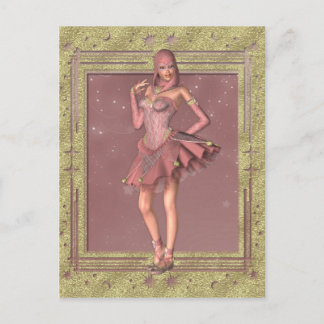 Cartão Postal KRW Fantasy Jester em rosa e Dourado