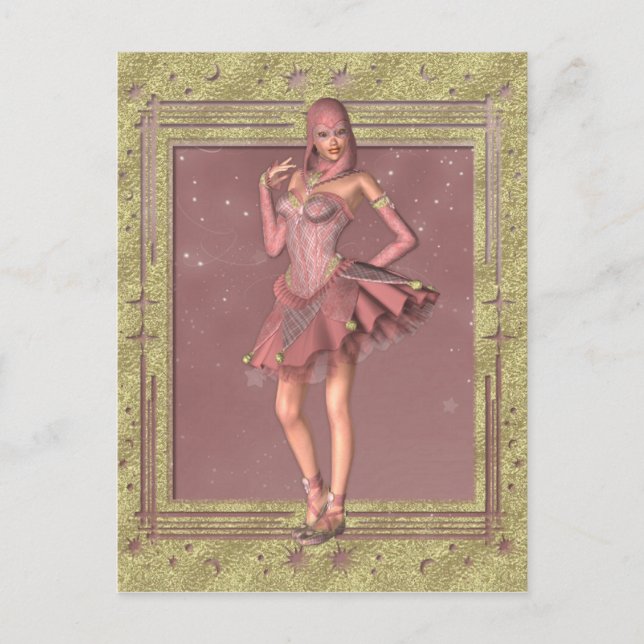 Cartão Postal KRW Fantasy Jester em rosa e Dourado (Frente)