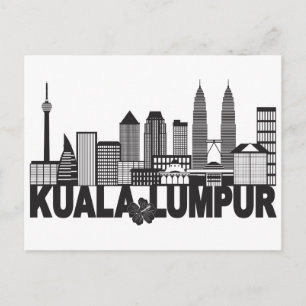 Cartão Postal Kuala Lumpur City Skyline Text Black and White Ill