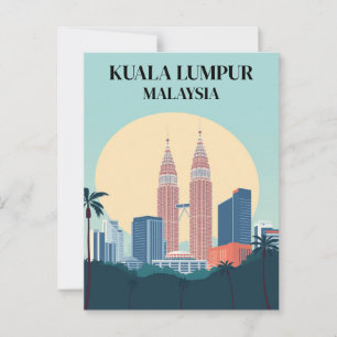 Cartão Postal Kuala Lumpur Malásia Retro Petronas Torres